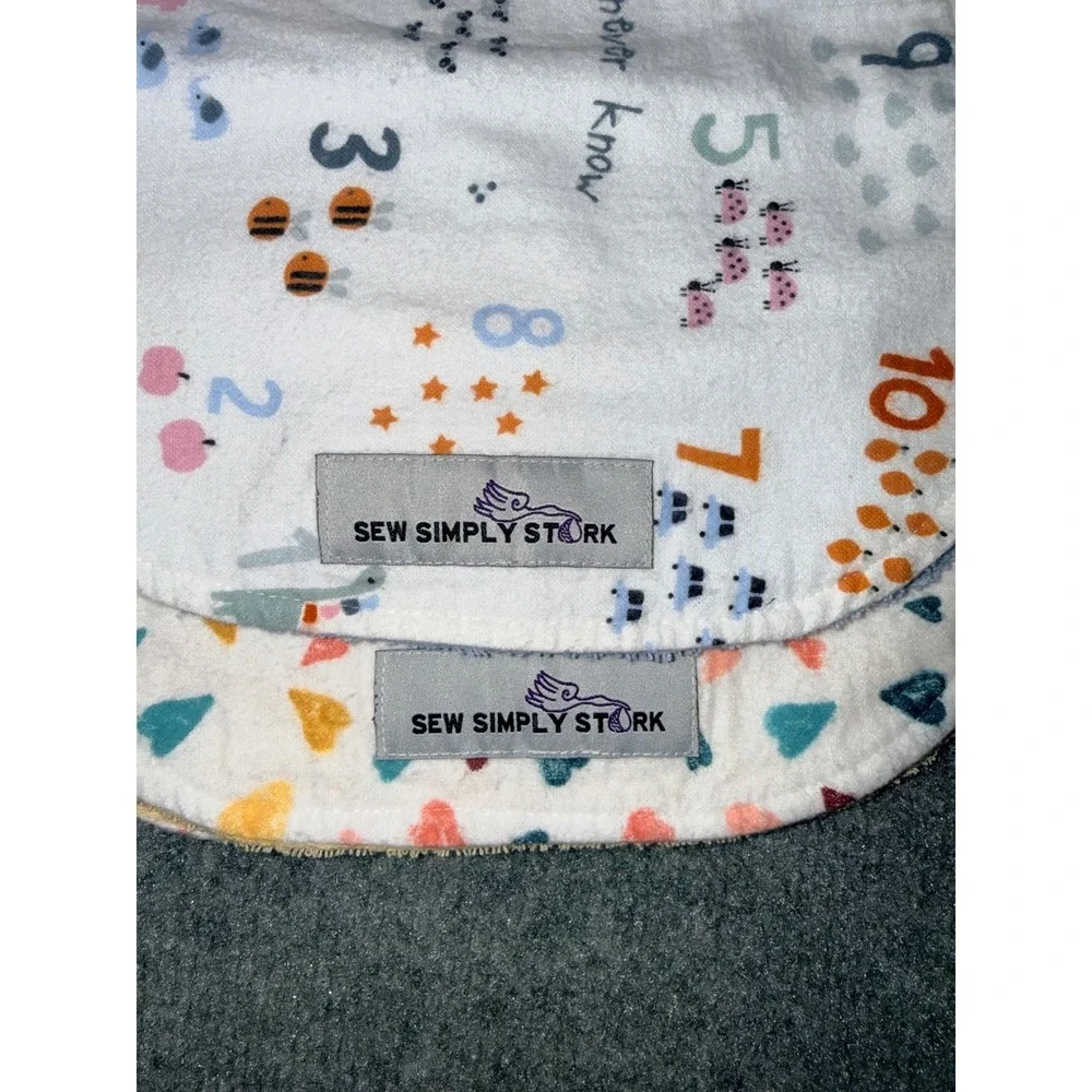 Sew Simply Stork Burp Cloths Baby  Multicolor  Heart & Animal 2 Pack